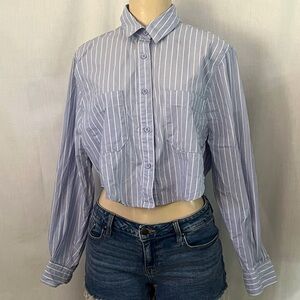 Striped Cropped Button-Up Shirt